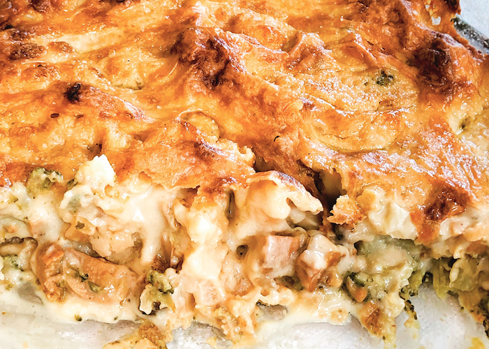 Cheesy Vegan Broccoli Cauliflower Bechamel Bake