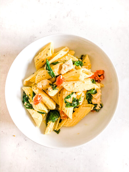 Chicken, Spinach + Sun DriedTomato Pasta (Vegan)