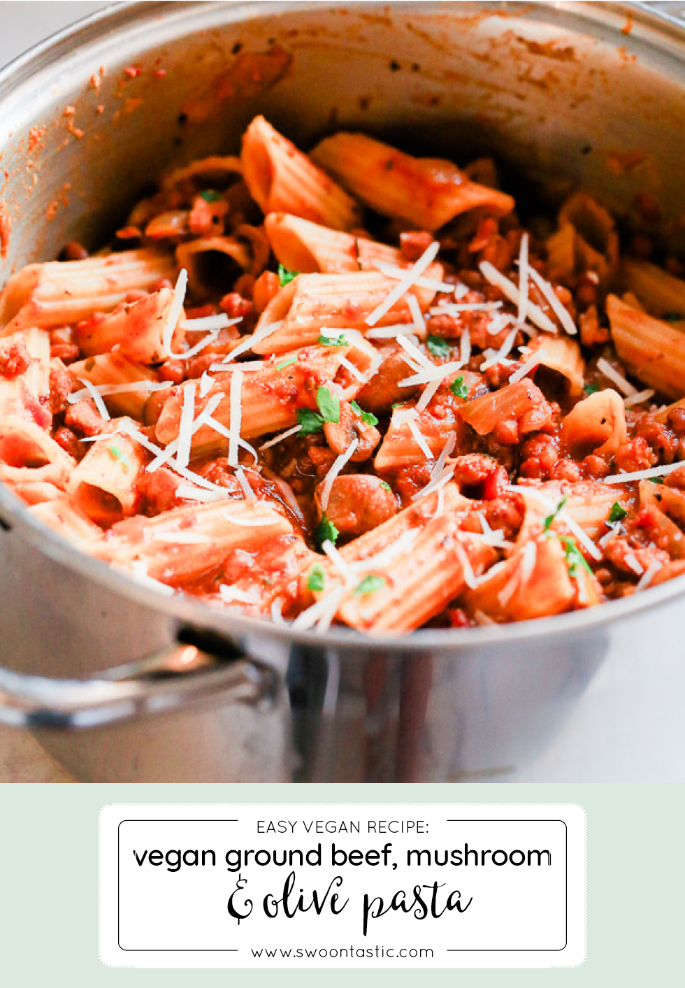 Vegan Ground Beef, Mushroom, Olive Pasta