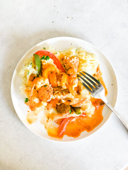 Easy Italian Sausage, Peppers + Onion Skillet (Vegan)