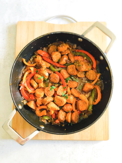 Easy Italian Sausage, Peppers + Onion Skillet (Vegan)