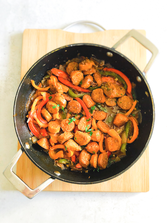 Vegan Sausage, Peppers and Onion Skillet